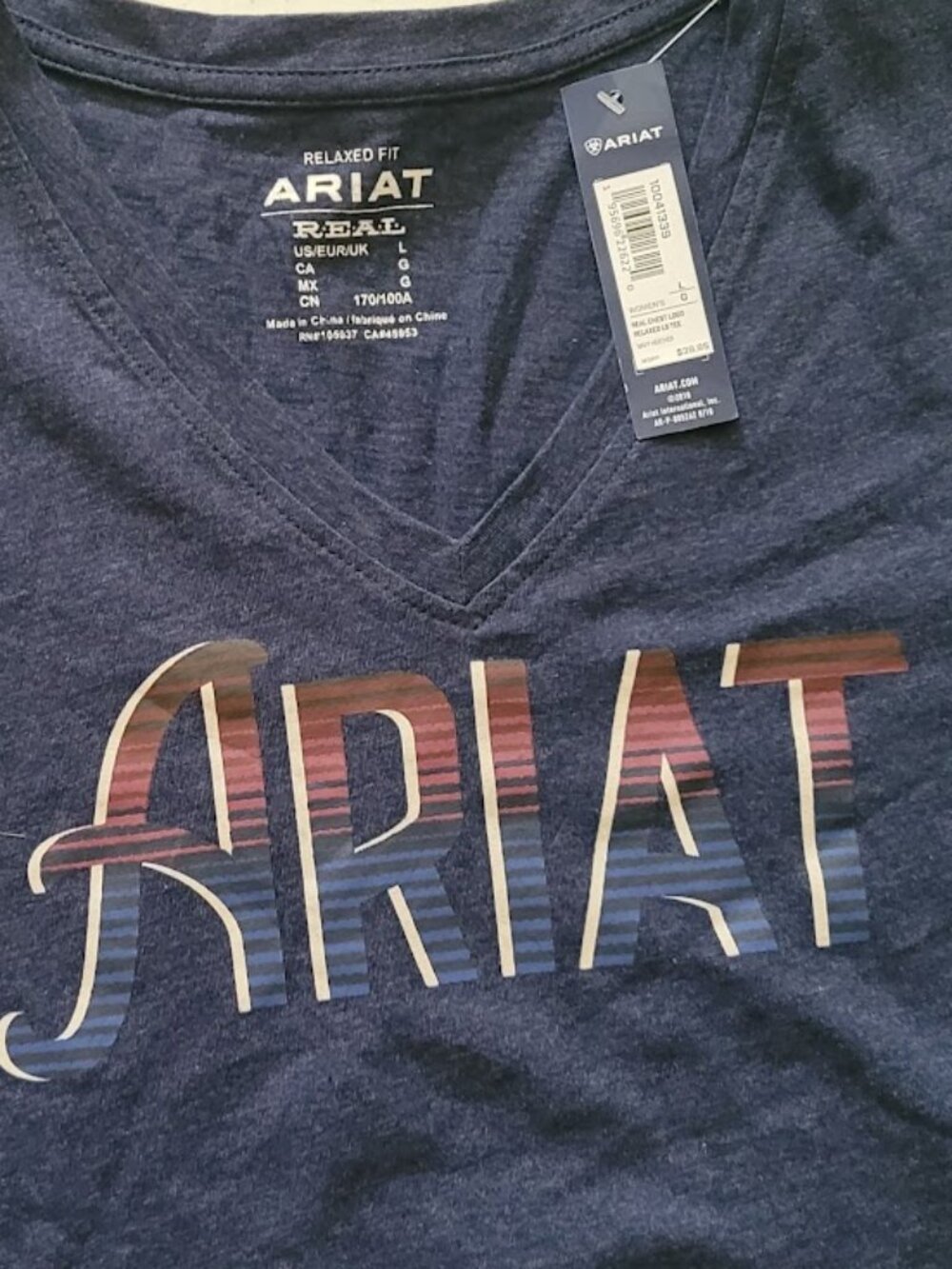 Large Relaxed Fit V-Neck Long Sleeve Navy Heather Tee - Picture 7 of 9